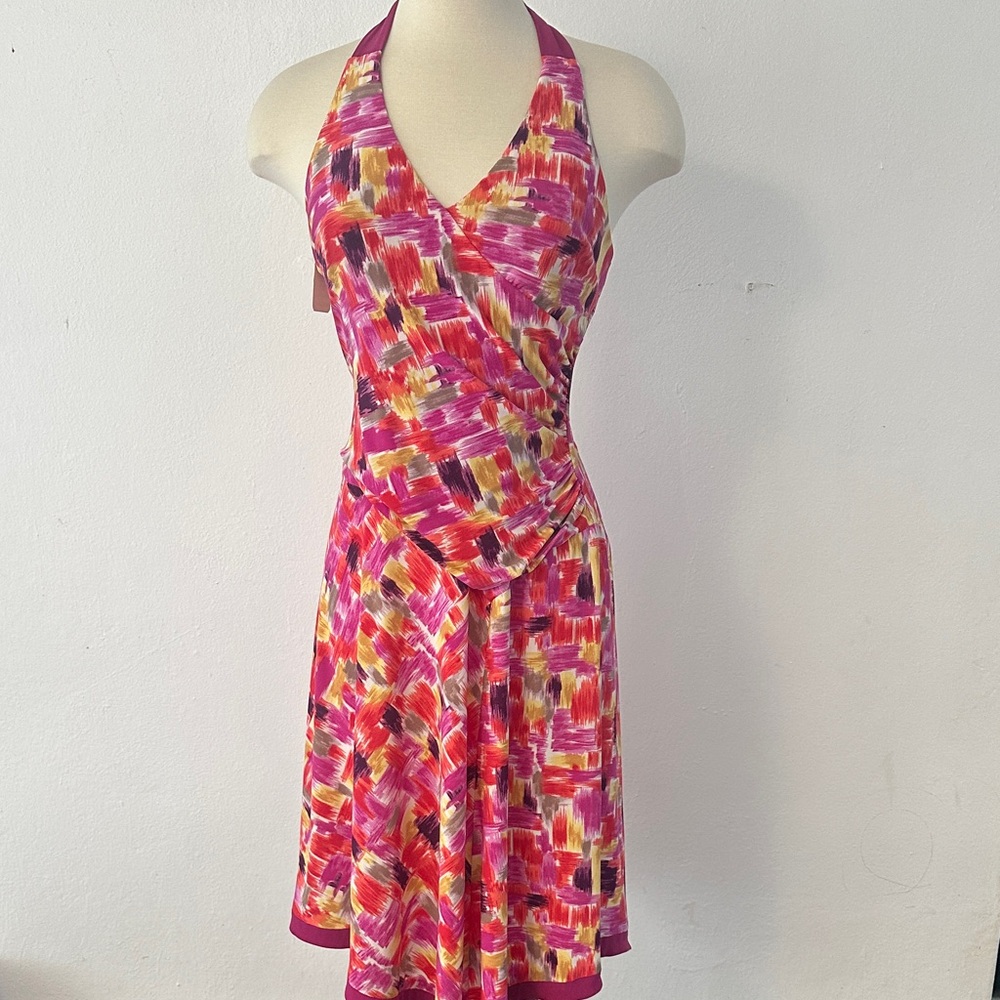 Midi dress Pink and Yellow Backless Dress | halter dress, Multi color dress